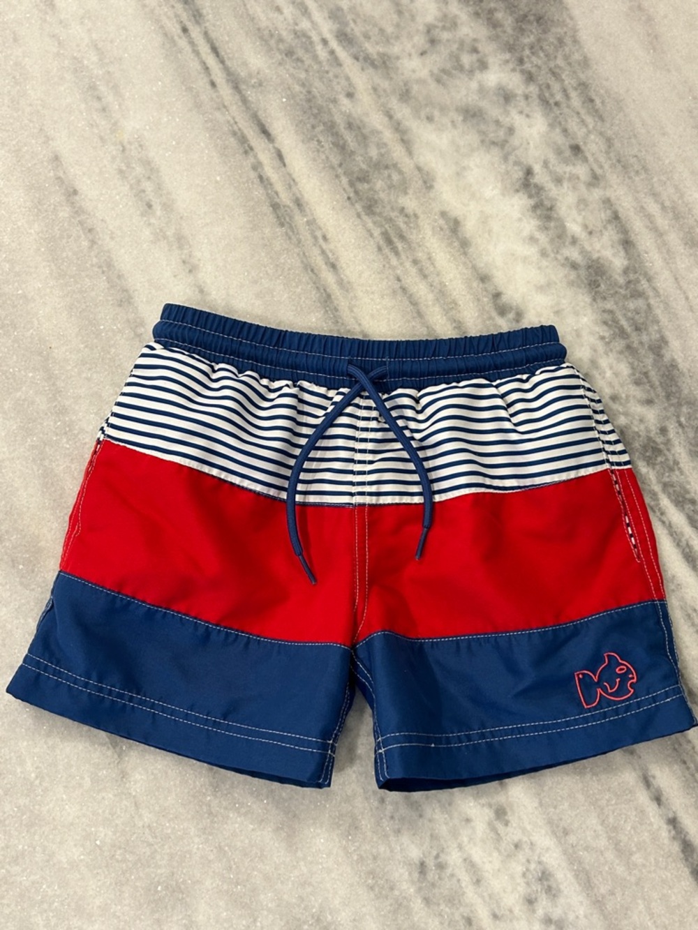 PRODOH Boys Boogie Board Swim Trunks sz 6 Lined Red White Blue